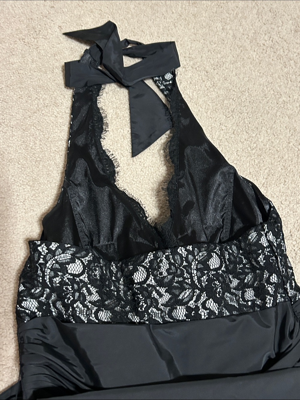 White House Black Market Black Halter Lace Fit-and-Flare Dress - Picture 3 of 5